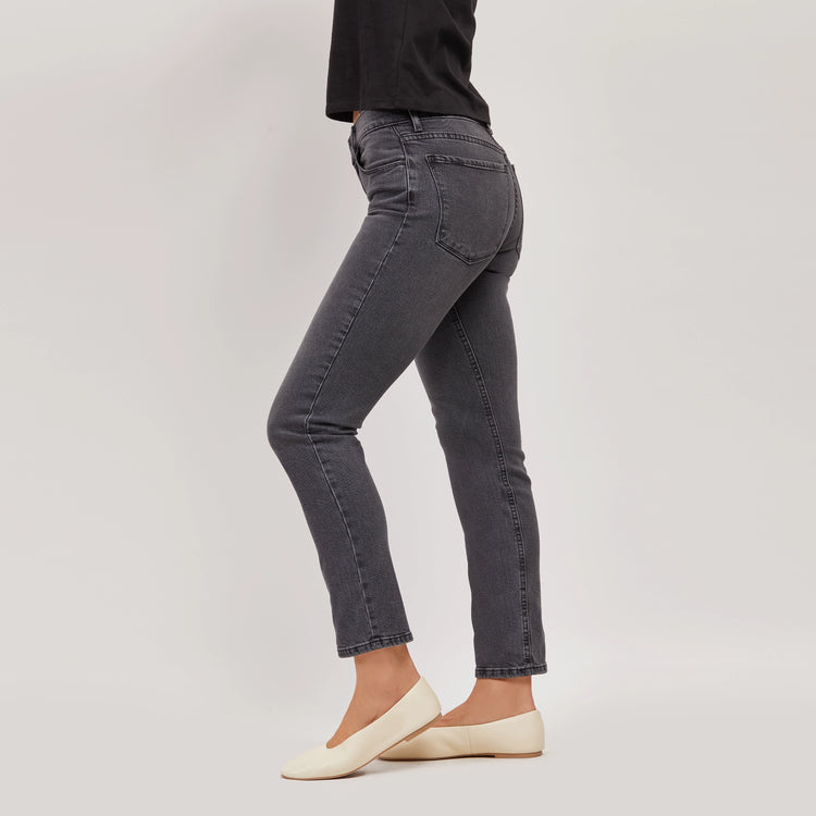 Women wearing Gray Mid Rise Slim Straight Allen Jeans