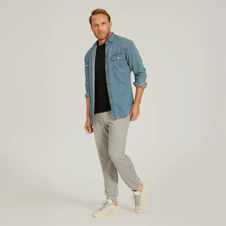 Men wearing Black Linen Blend Crew Tee