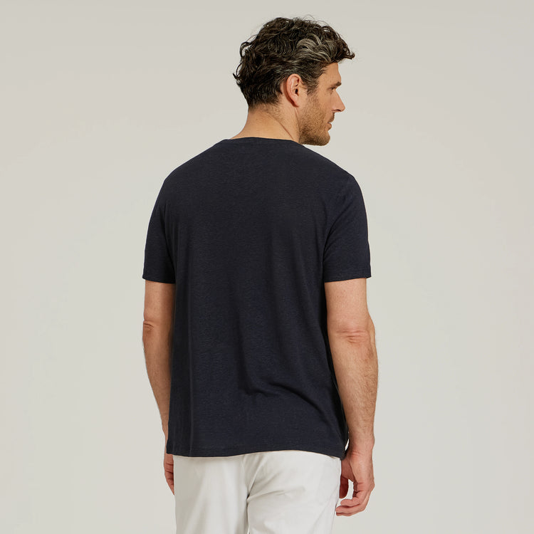 Men wearing Navy Linen Blend Crew Tee