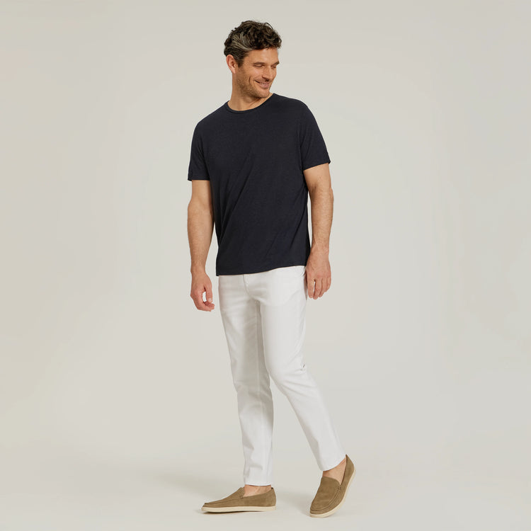 Men wearing Navy Linen Blend Crew Tee