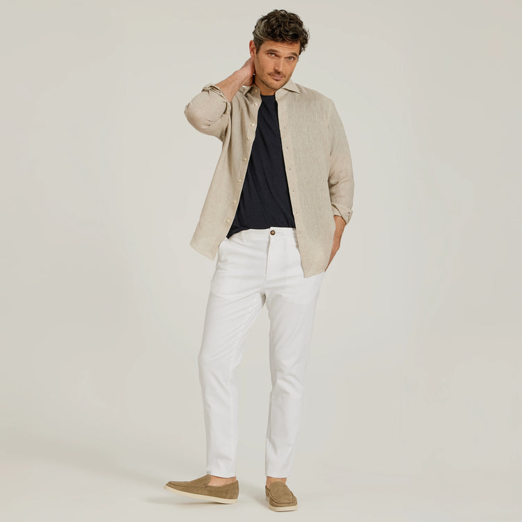 Men wearing Navy Linen Blend Crew Tee