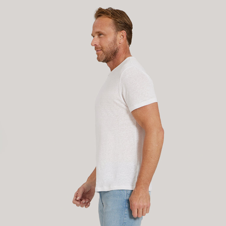 Men wearing White Linen Blend Crew Tee