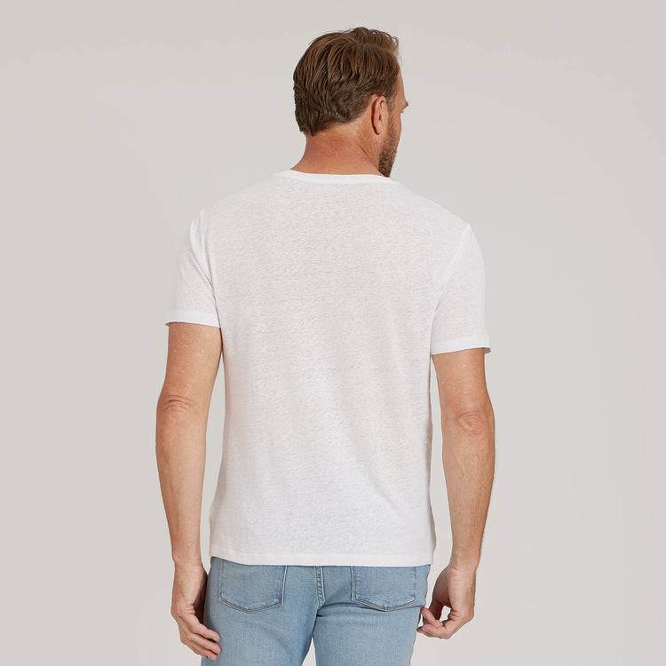 Men wearing White Linen Blend Crew Tee