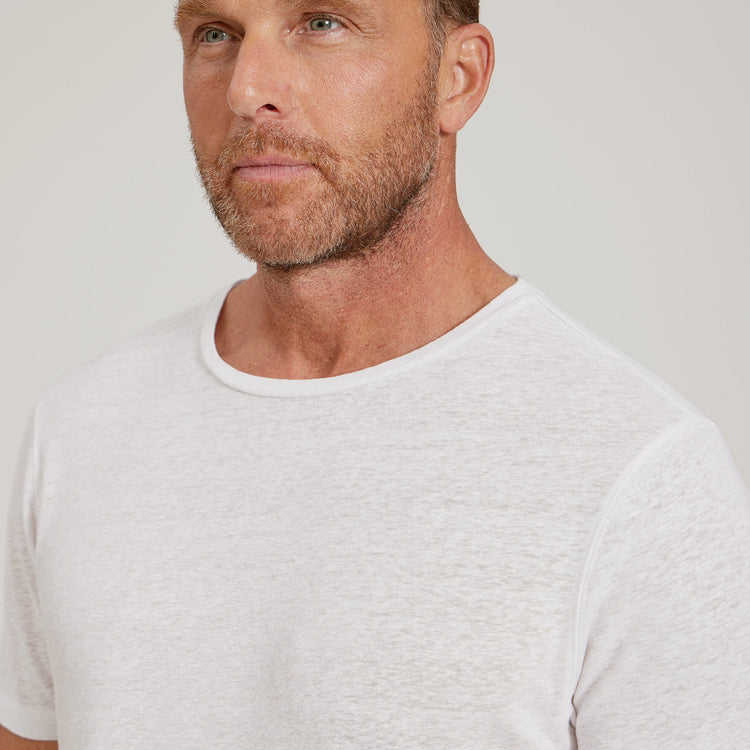 Men wearing White Linen Blend Crew Tee