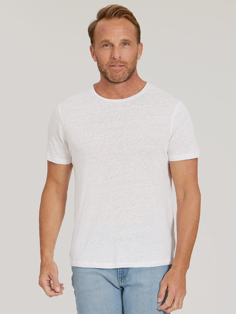 Men wearing White Linen Blend Crew Tee