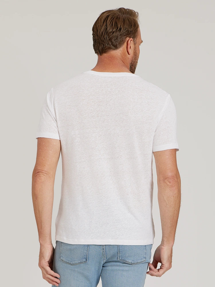 Men wearing White Linen Blend Crew Tee
