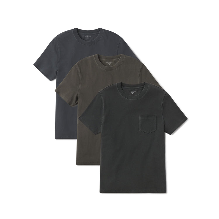 Men wearing Vintage Blue Ink/Vintage Dark Moss/Vintage Dark Gray Heritage Weighted Tee 3-Pack