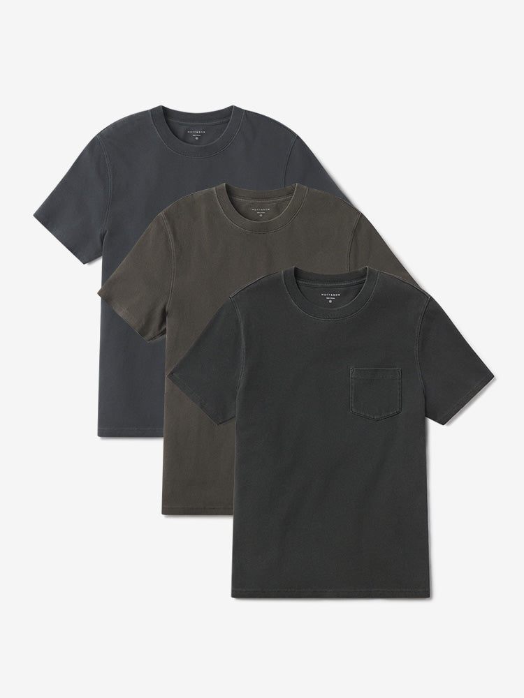 Men wearing Vintage Blue Ink/Vintage Dark Moss/Vintage Dark Gray Heritage Weighted Tee 3-Pack