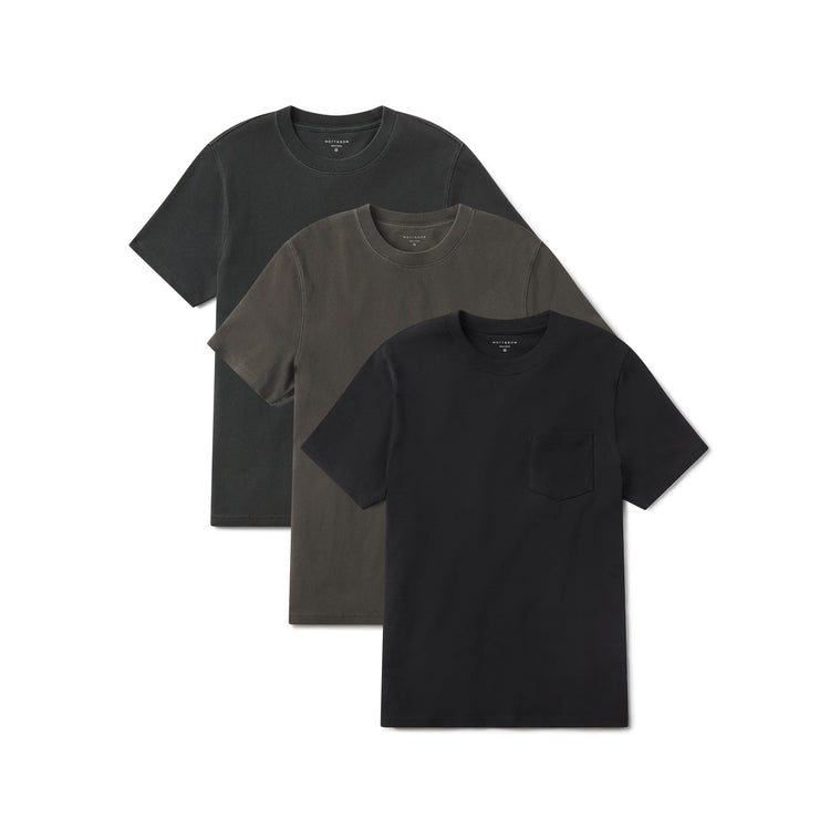 Men wearing Vintage Dark Gray/Vintage Dark Moss/Vintage Black Heritage Weighted Tee 3-Pack