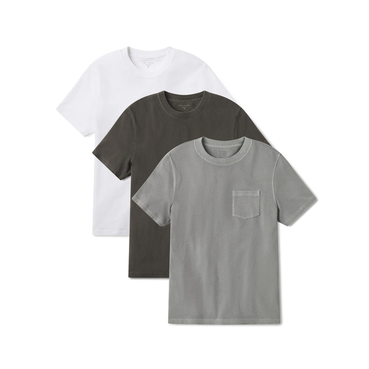 Men wearing White/Vintage Pewter/Vintage Dark Moss Heritage Weighted Tee 3-Pack