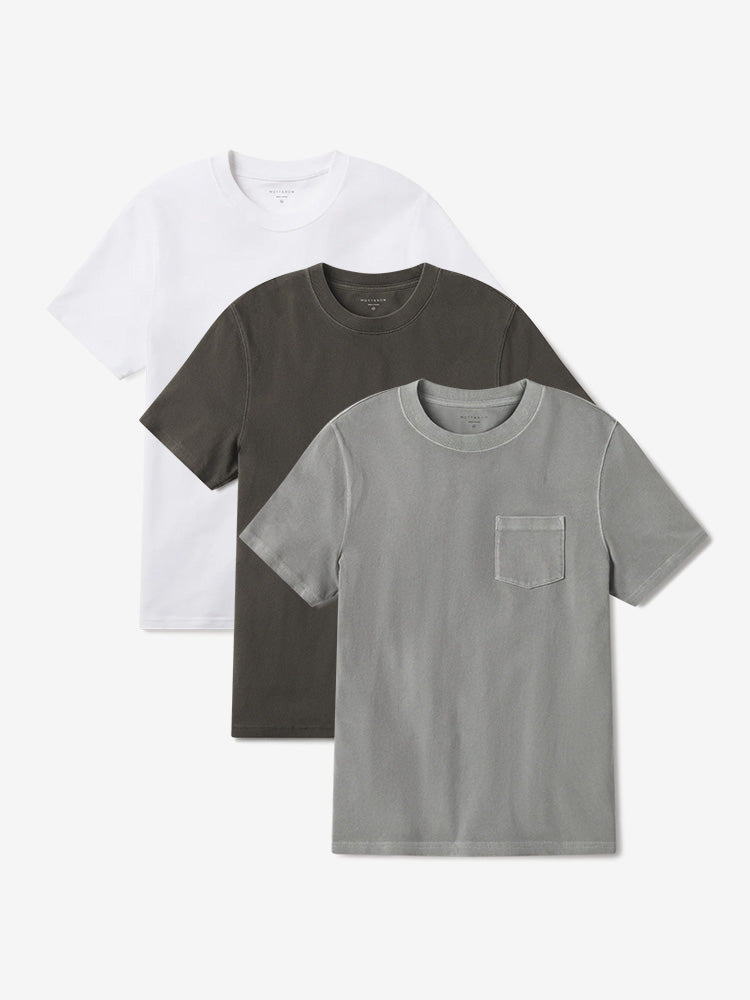 Men wearing White/Vintage Pewter/Vintage Dark Moss Heritage Weighted Tee 3-Pack