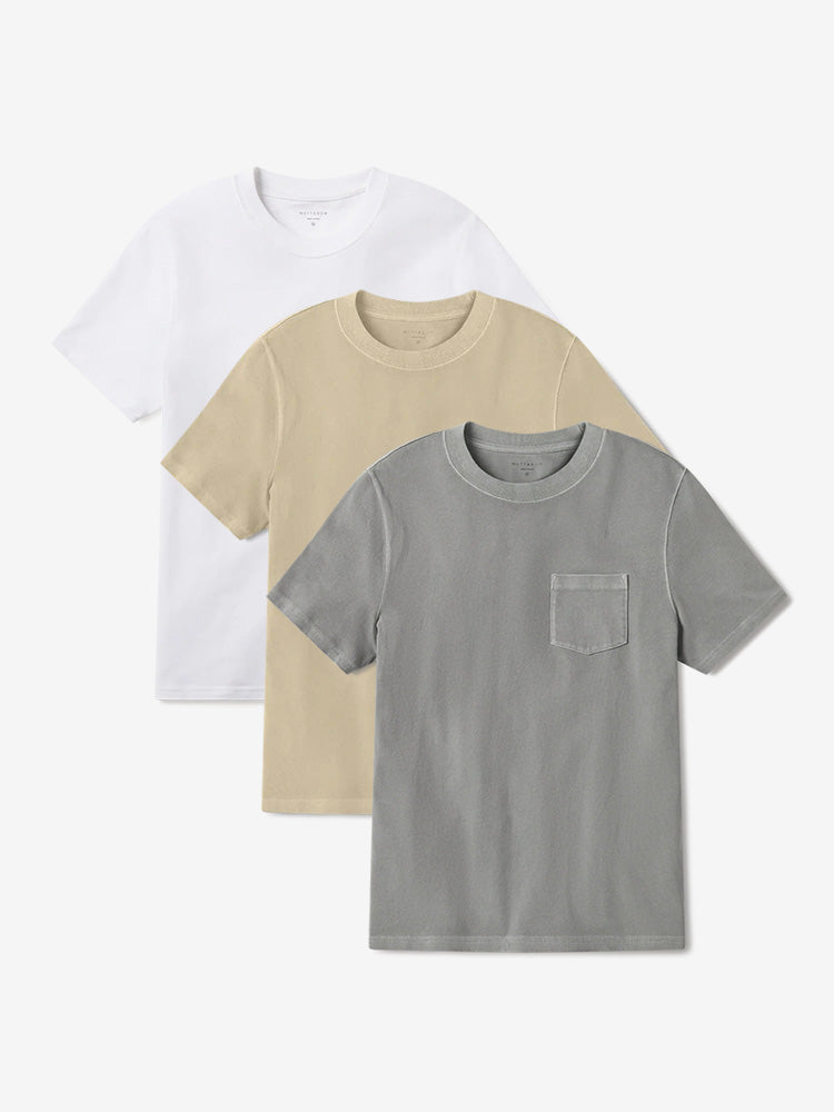 Men wearing White/Vintage Taupe/Vintage Pewter Heritage Weighted Tee 3-Pack
