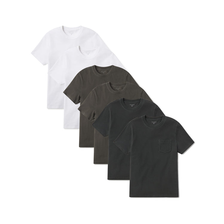 Men wearing White/Vintage Dark Moss/Vintage Dark Gray Heritage Weighted Tee 6-Pack