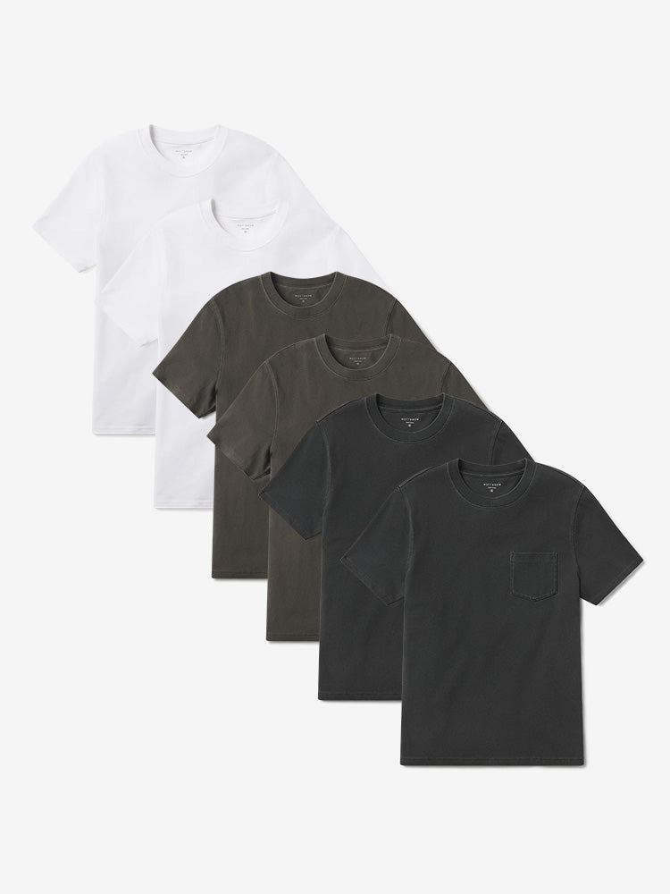 Men wearing White/Vintage Dark Moss/Vintage Dark Gray Heritage Weighted Tee 6-Pack
