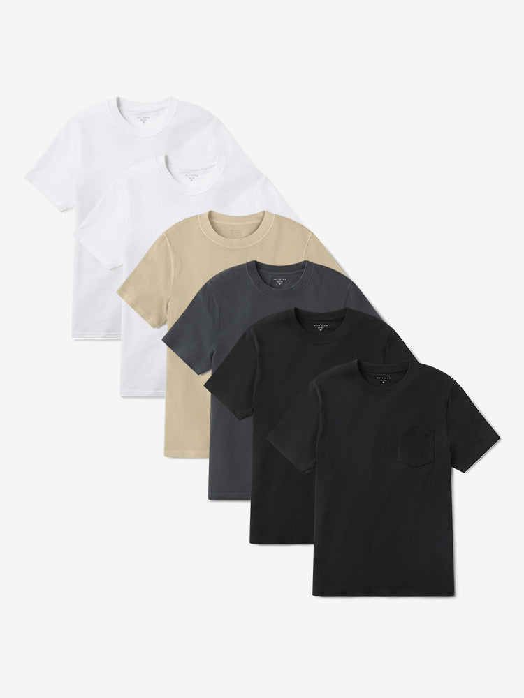 Men wearing White/White/Vintage Taupe/Vintage Blue Ink/Vintage Black/Vintage Black Heritage Weighted Tee 6-Pack
