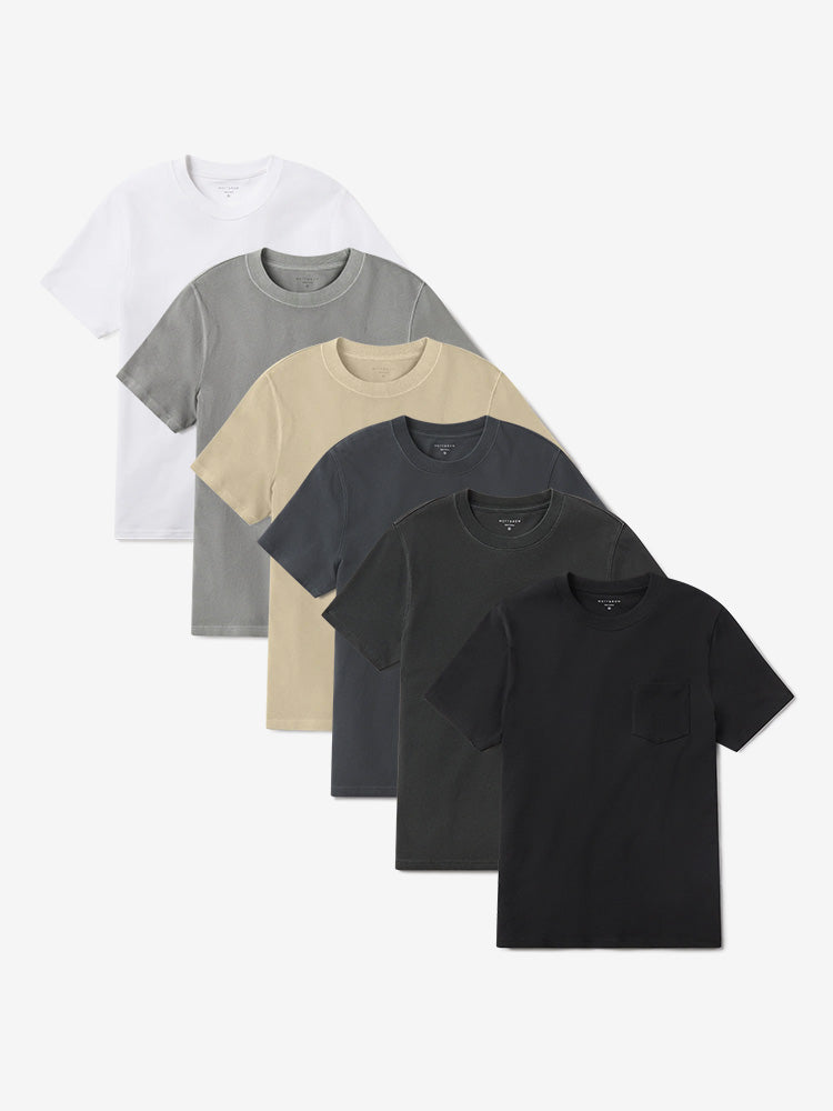 Men wearing White/Vintage Black/Vintage Taupe/Vintage Blue Ink/Vintage Pewter/Vintage Dark Gray Heritage Weighted Tee 6-Pack
