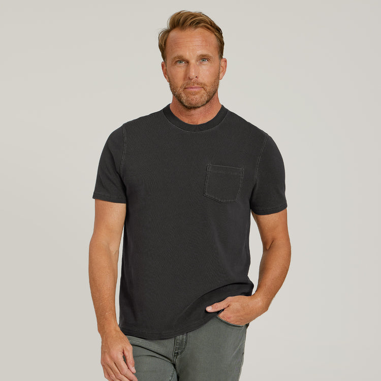 Men wearing Vintage Dark Gray Cotton Jersey One Pocket Tee