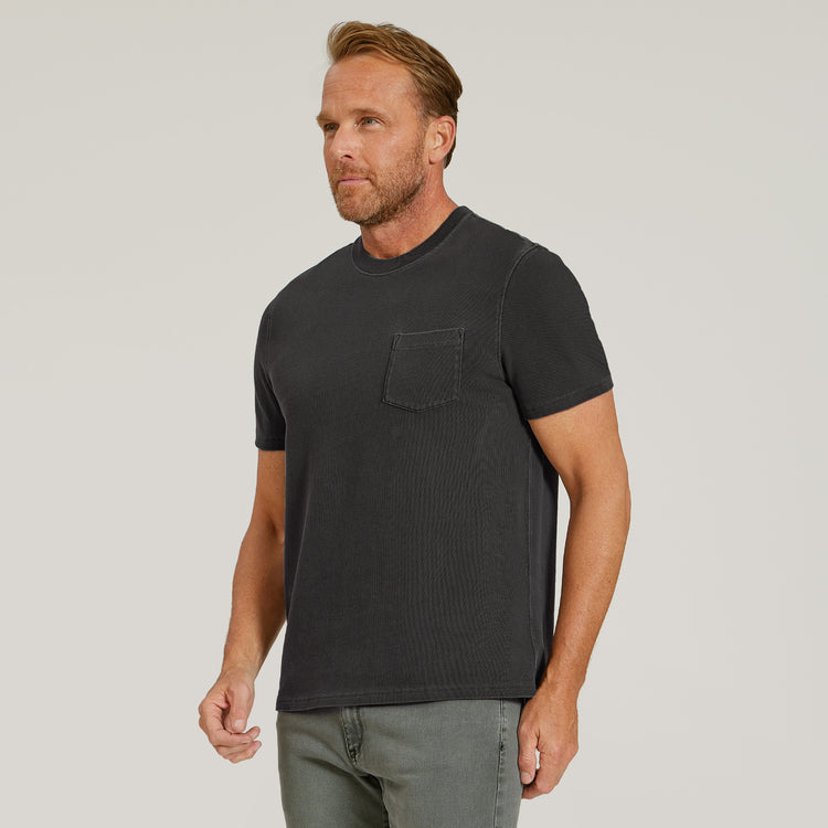 Men wearing Vintage Dark Gray Cotton Jersey One Pocket Tee