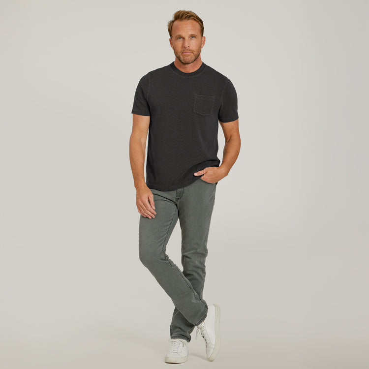 Men wearing Vintage Dark Gray Cotton Jersey One Pocket Tee