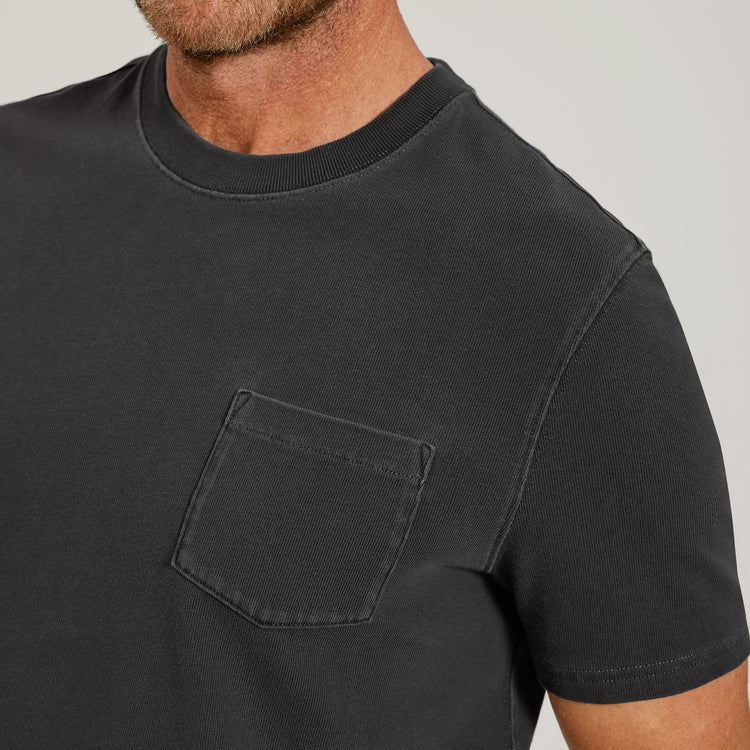Men wearing Vintage Dark Gray Cotton Jersey One Pocket Tee