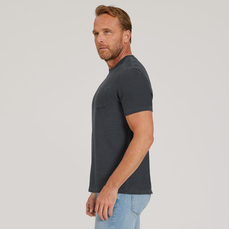 Men wearing Vintage Blue Ink Cotton Jersey One Pocket Tee