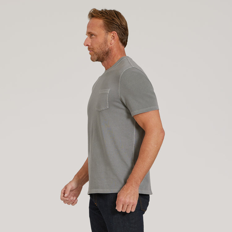 Men wearing Vintage Pewter Cotton Jersey One Pocket Tee