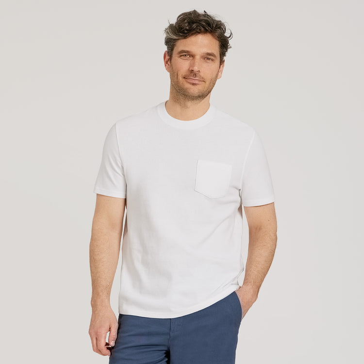 Men wearing White Cotton Jersey One Pocket Tee
