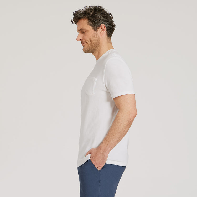 Men wearing White Cotton Jersey One Pocket Tee
