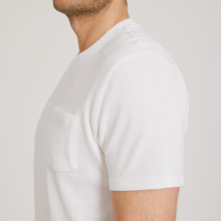 Men wearing White Cotton Jersey One Pocket Tee