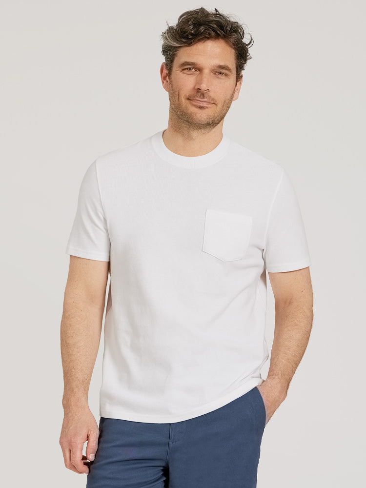 Men wearing White Cotton Jersey One Pocket Tee