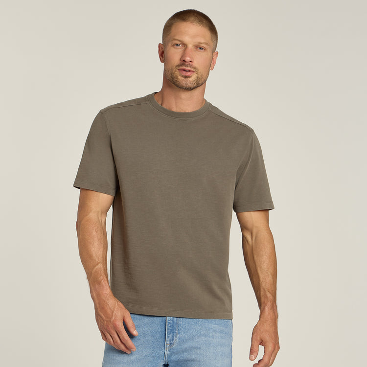 Men wearing Vintage Dark Moss Cotton Jersey Oversized Tee