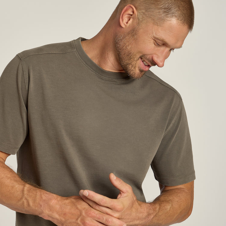Men wearing Vintage Dark Moss Cotton Jersey Oversized Tee