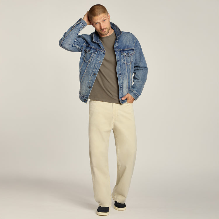 Men wearing Vintage Dark Moss Cotton Jersey Oversized Tee