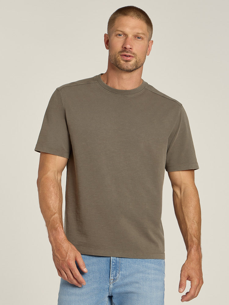 Men wearing Vintage Dark Moss Cotton Jersey Oversized Tee