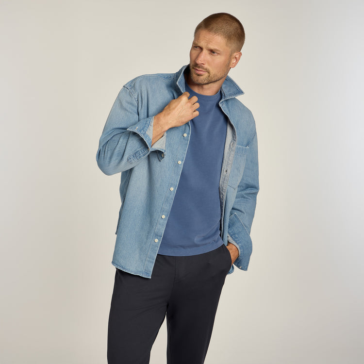 Men wearing Vintage Slate Cotton Jersey Oversized Tee