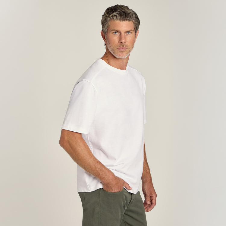 Men wearing White Cotton Jersey Oversized Tee