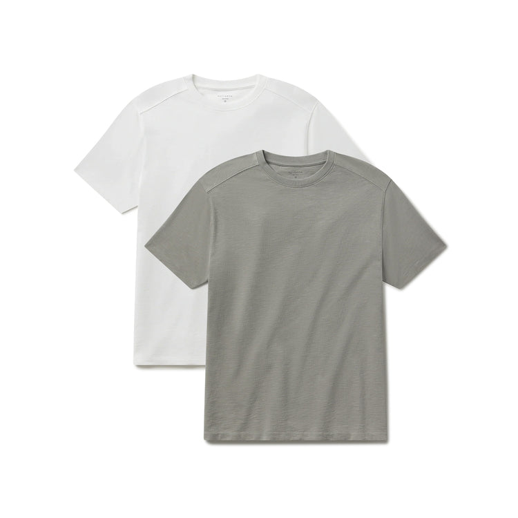 Men wearing Vintage Pewter/White Cotton Jersey Oversized Tee 2-Pack