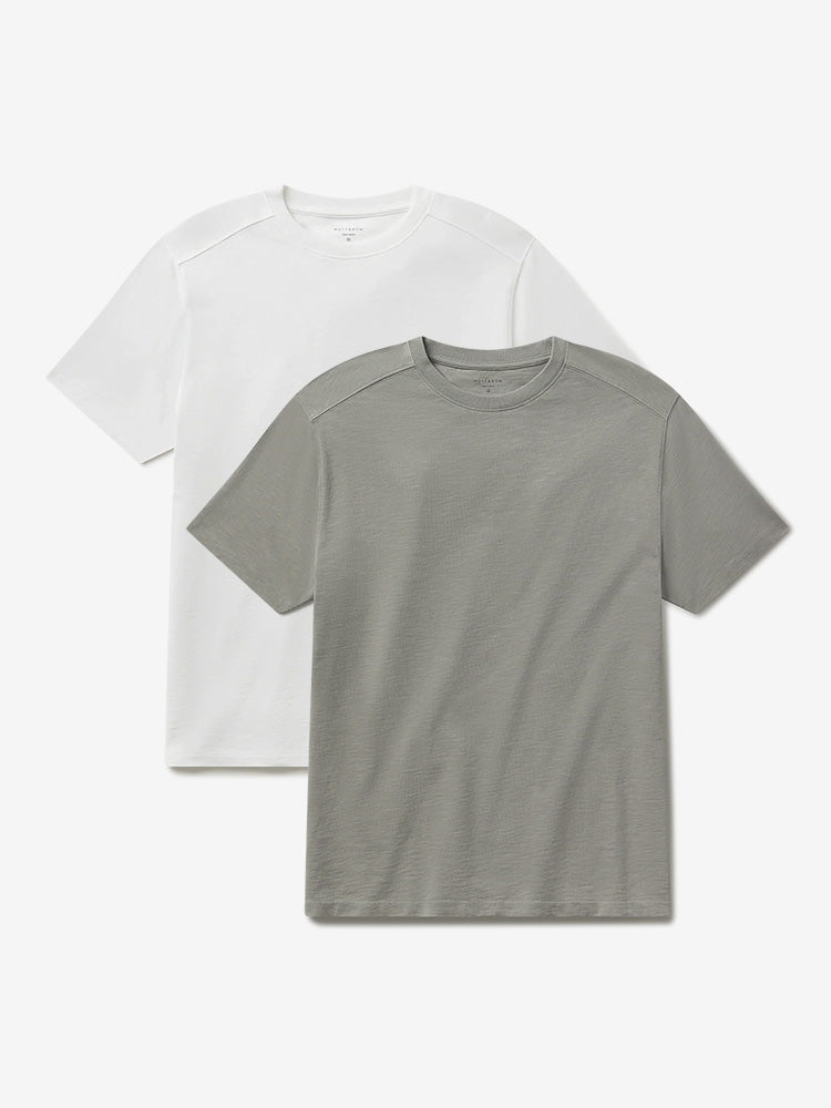 Men wearing Vintage Pewter/White Cotton Jersey Oversized Tee 2-Pack