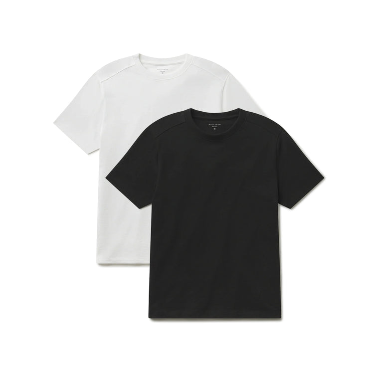 Men wearing White/Vintage Black Cotton Jersey Oversized Tee 2-Pack