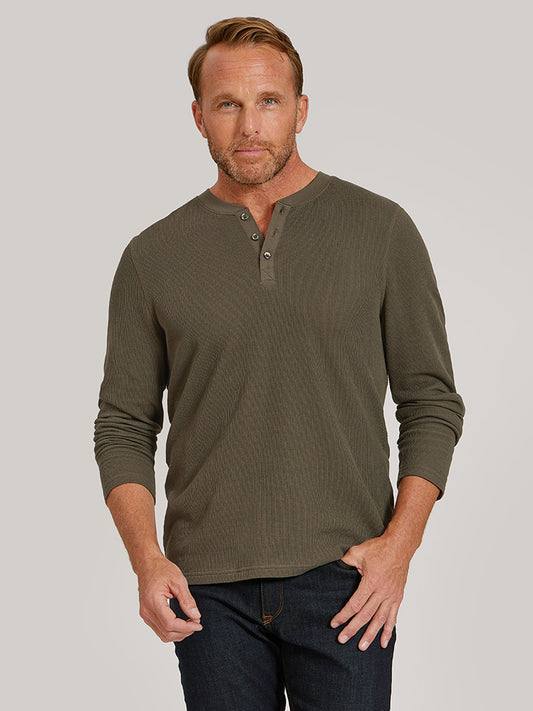 Cotton Waffle Curved Hem Henley tees