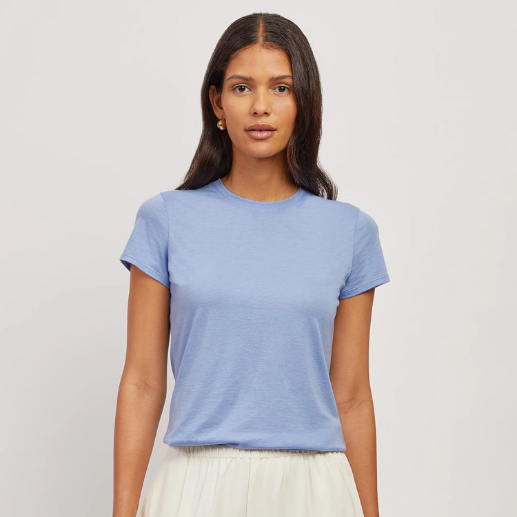 Women wearing White Mott&Bow | Fitted Crew Marcy Tee tt