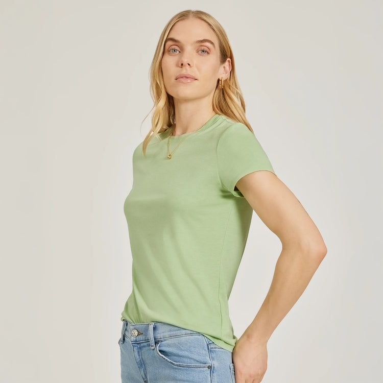 Women wearing White Mott&Bow | Fitted Crew Marcy Tee tt