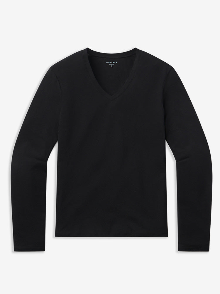 Women wearing Negro Long Sleeve V-Neck Tee Marcy