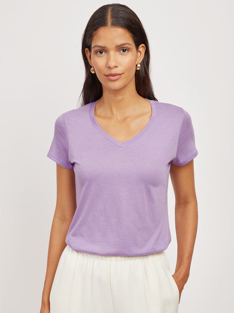 Women wearing White Fitted V-Neck Marcy