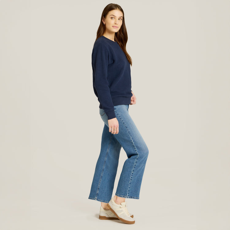 Women wearing Medium Blue High Rise Cropped Straight Leg Gilmore