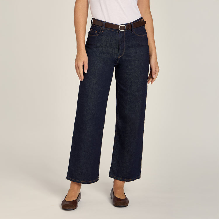 Women wearing Dark Blue High Rise Cropped Straight Leg Gilmore