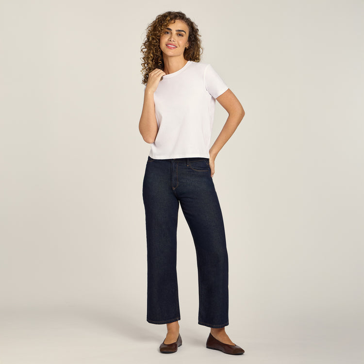 Women wearing Dark Blue High Rise Cropped Straight Leg Gilmore