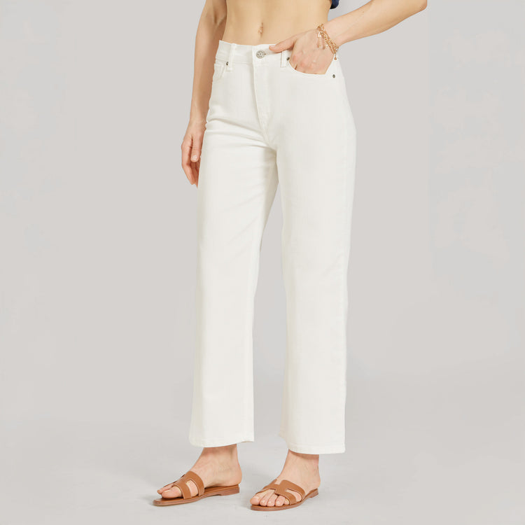 Women wearing Bone High Rise Cropped Straight Leg Mercer