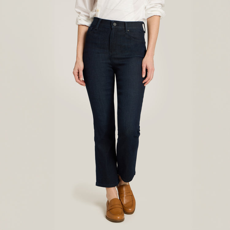 Women wearing Medium/Dark Blue High Rise Miniboot Ankle Jane Jeans