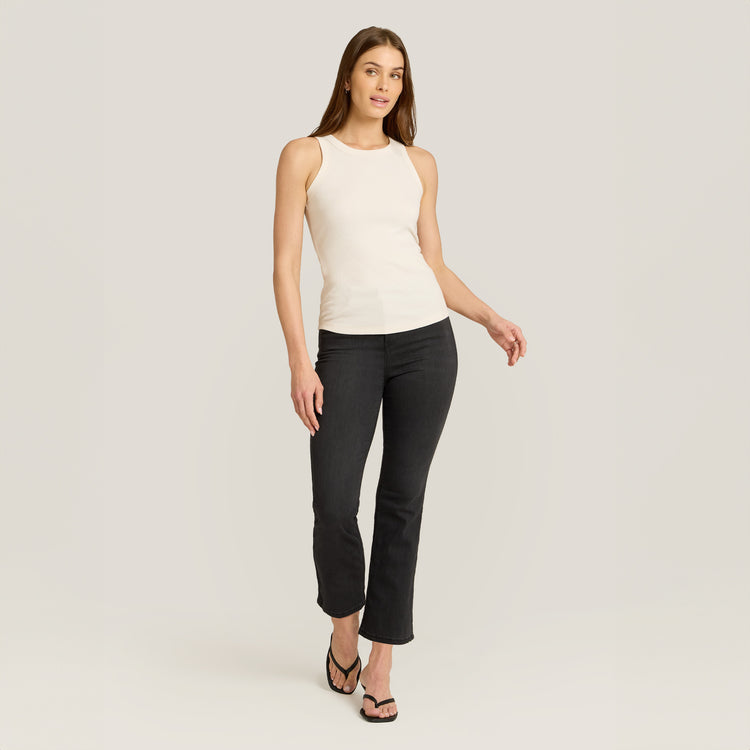 Women wearing Dark Gray High Rise Miniboot Ankle Orchard Jeans